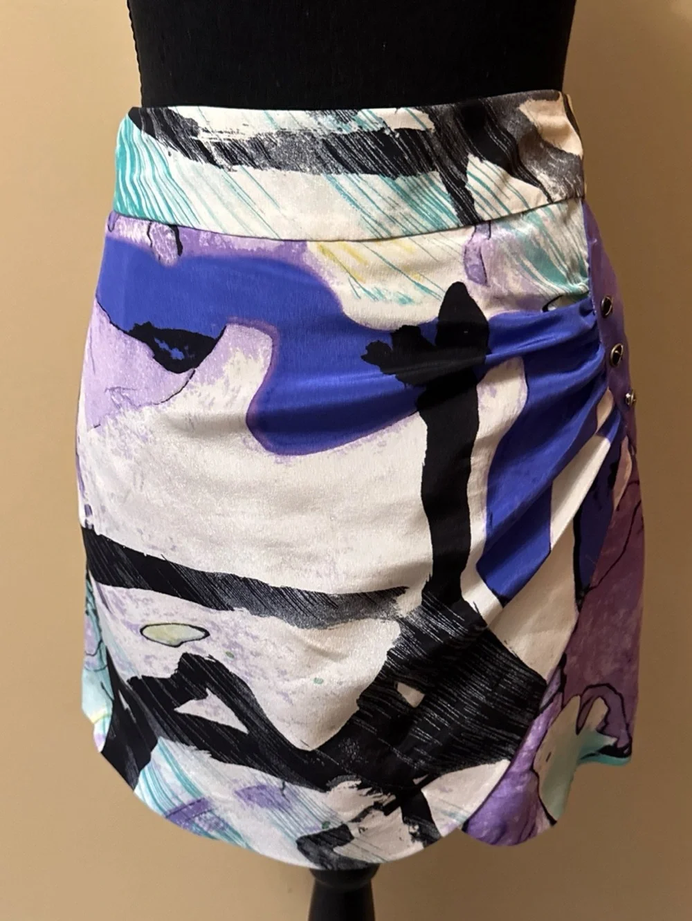 leifsdottir Abstract Brushstroke Mini Skirt in Purple, White & Black